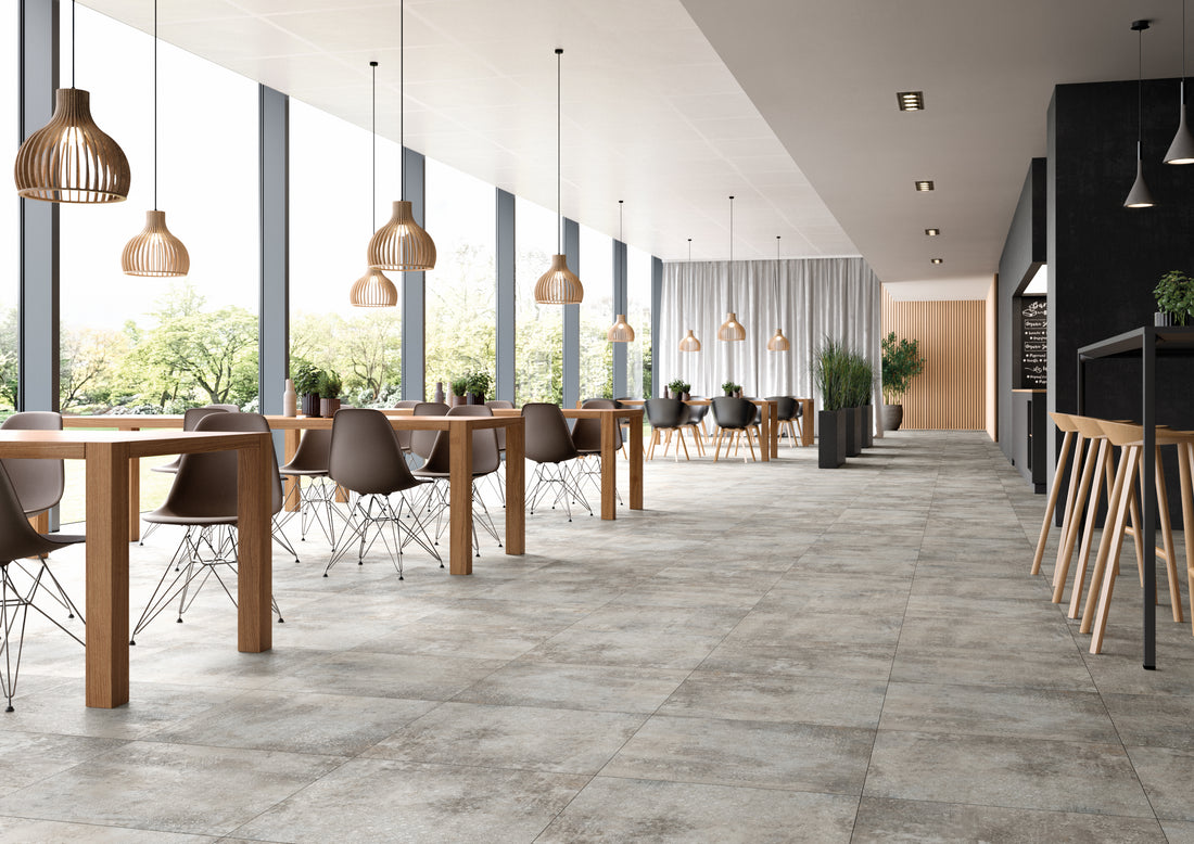 Grey Stencil Concrete - Polyflor Expona Design room setting