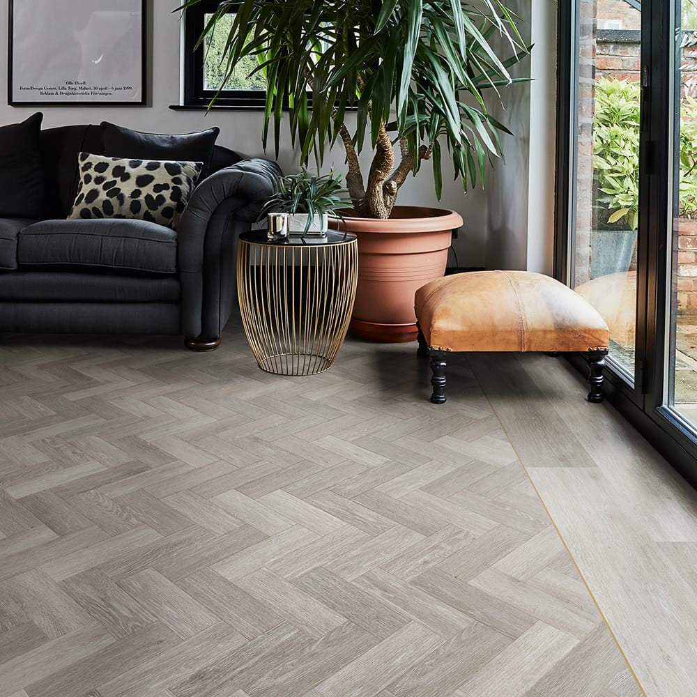 Traditional Grey Oak Parquet - Polyflor Conceptline room setting
