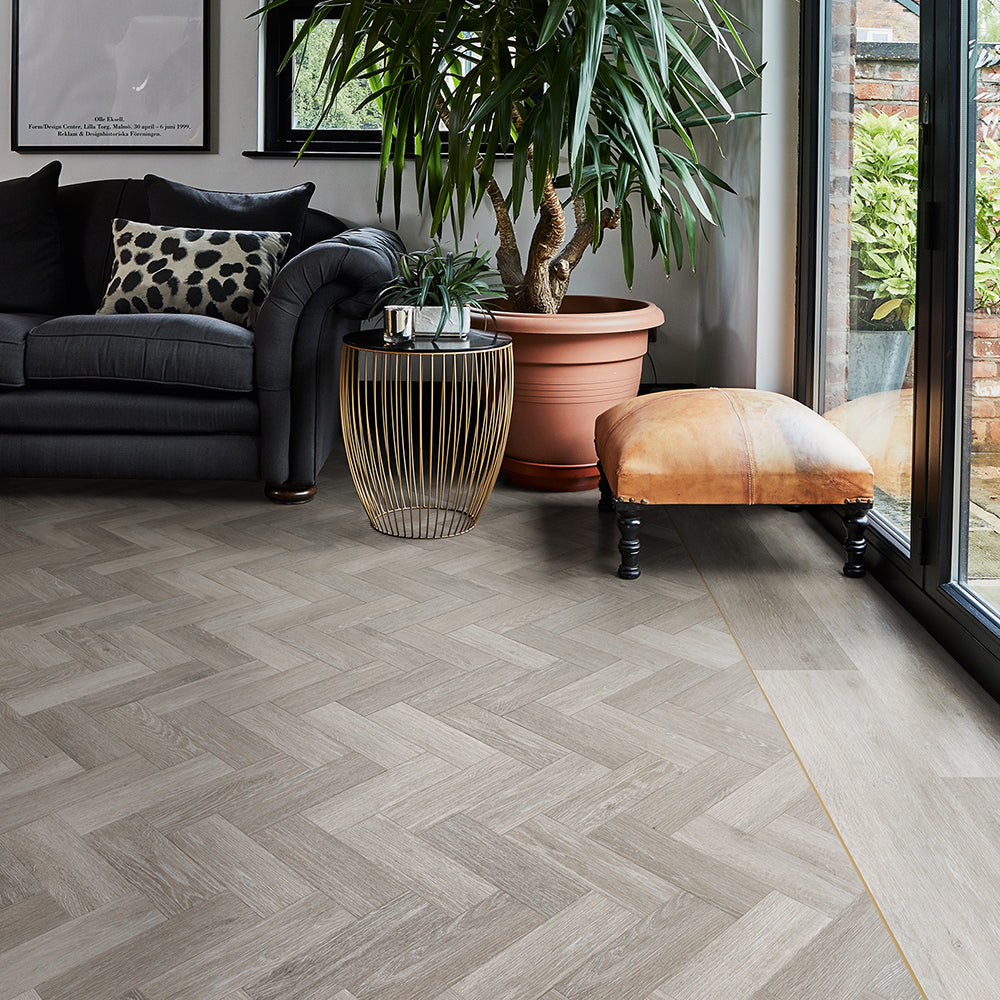 Traditional Grey Oak Parquet - Polyflor Conceptline room setting