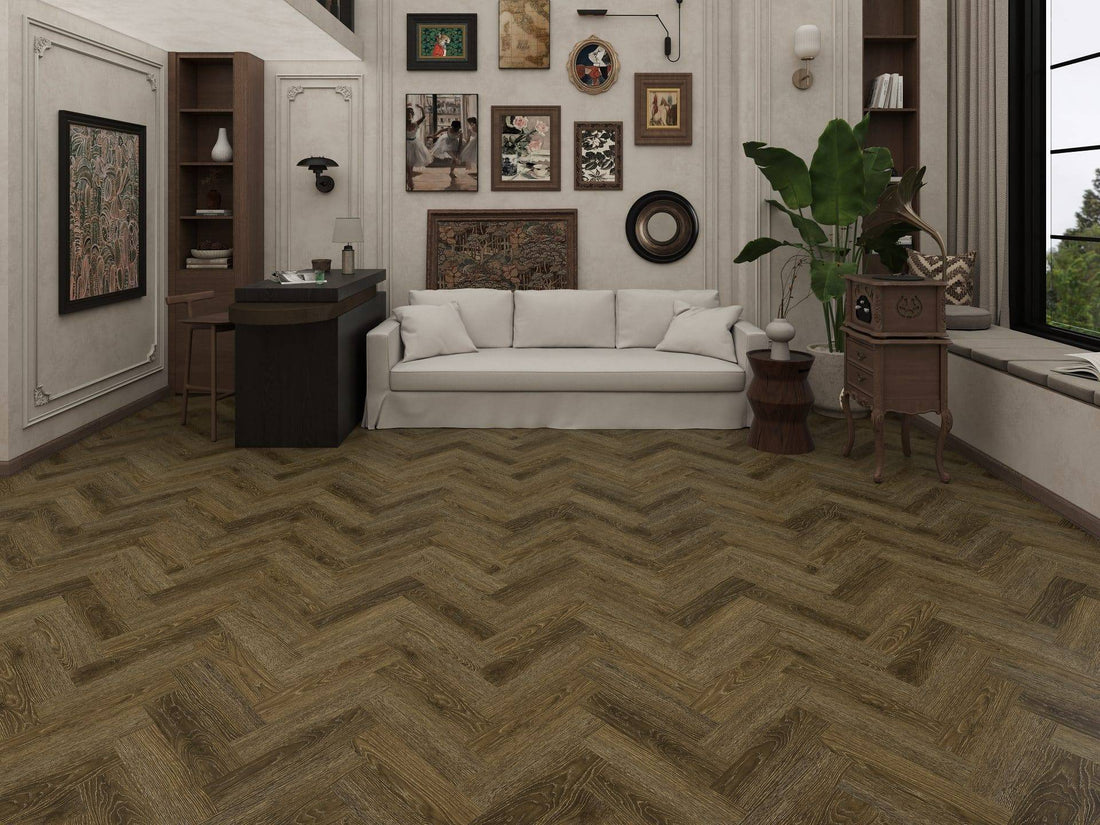 Chapel Oak Grande Parquet herringbone LVT 2.5mm 0.7mm wear dark wood sample
