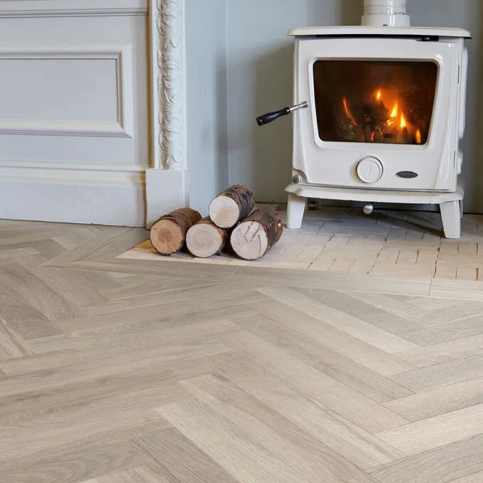 Polyflor Camaro PUR Waterside Oak parquet LVT LPQ2256 installed in modern interior