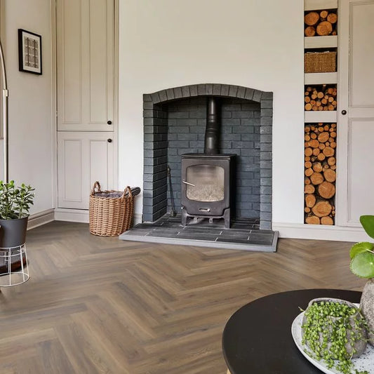 Polyflor Camaro Rigid Core Astoria Oak Herringbone SPC click LVT sample