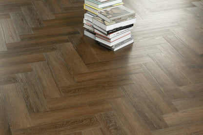 Walnut Style Parquet herringbone LVT 2mm glue-down dark wood-effect sample