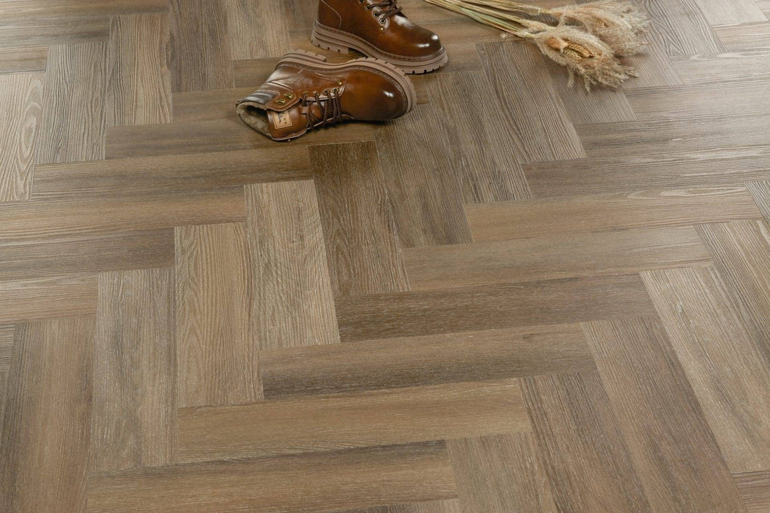 Natural Oak Style Parquet herringbone LVT 2mm glue-down honey wood-effect sample