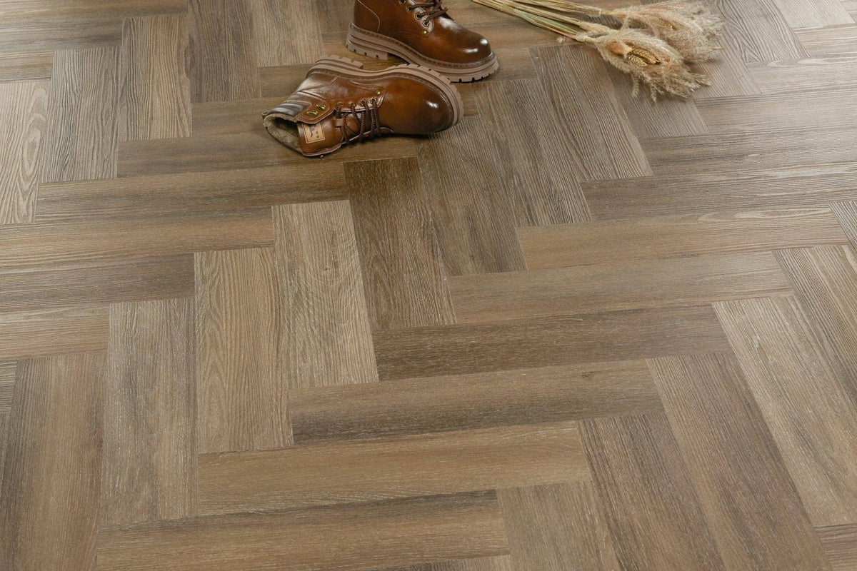 Natural Oak Style Parquet herringbone LVT 2mm glue-down honey wood-effect sample