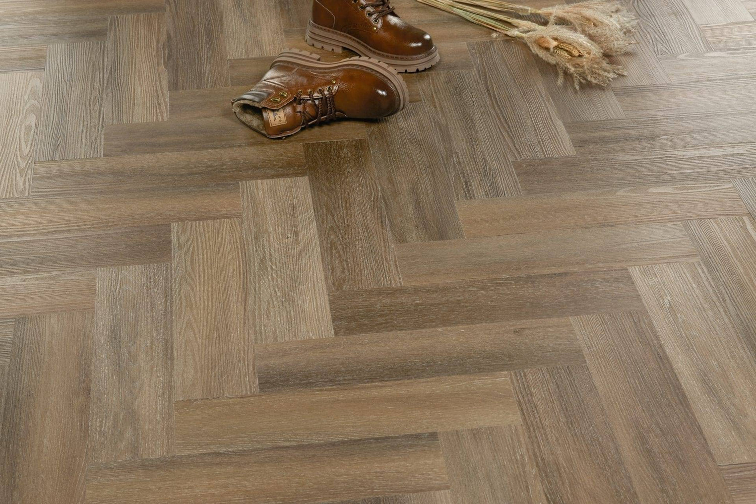 Natural Oak Style Parquet herringbone LVT 2mm glue-down honey wood-effect sample