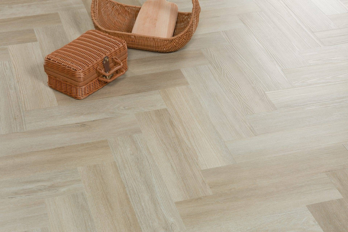 Poplar Style Parquet herringbone LVT 2mm glue-down pale wood-effect sample