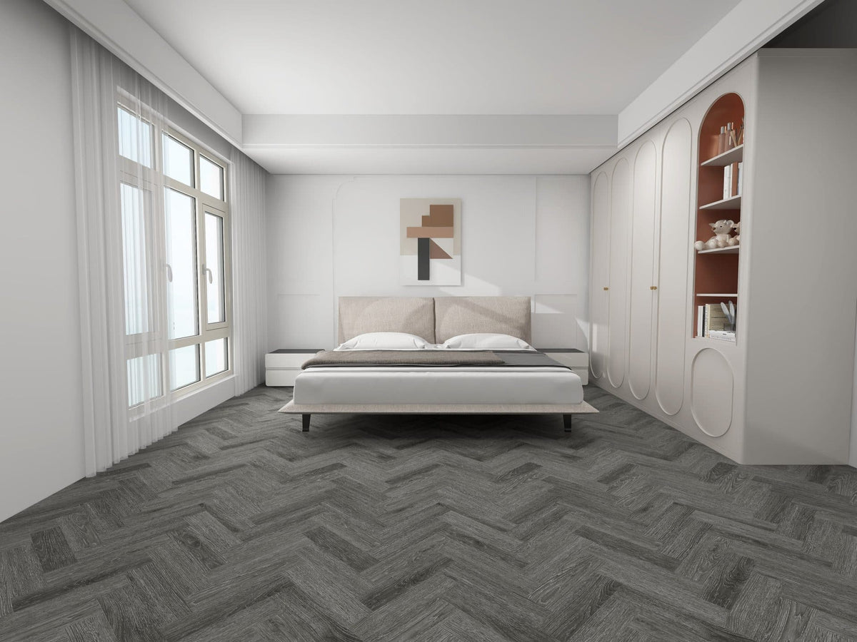 Smoked Grey Oak Grande Parquet herringbone LVT 2.5mm 0.7mm wear wood-effect sample