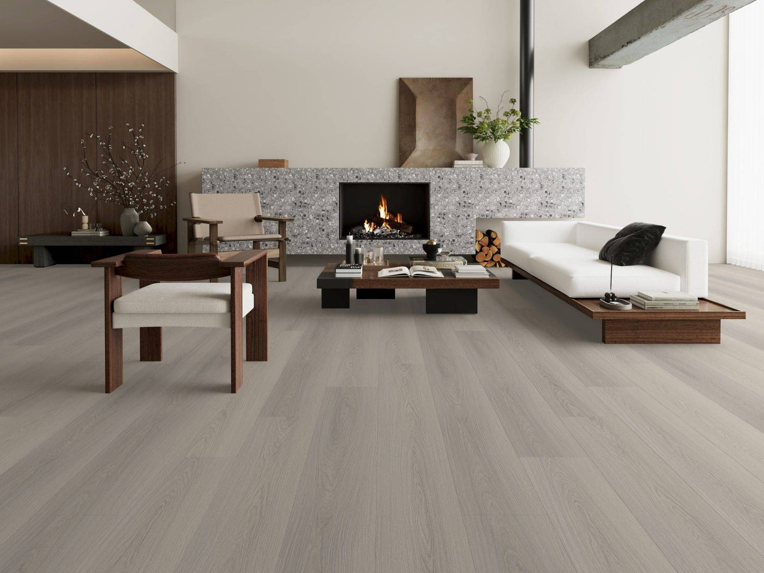 Grey Oak Woods Click SPC waterproof click vinyl plank 4.4mm grey wood-effect sample