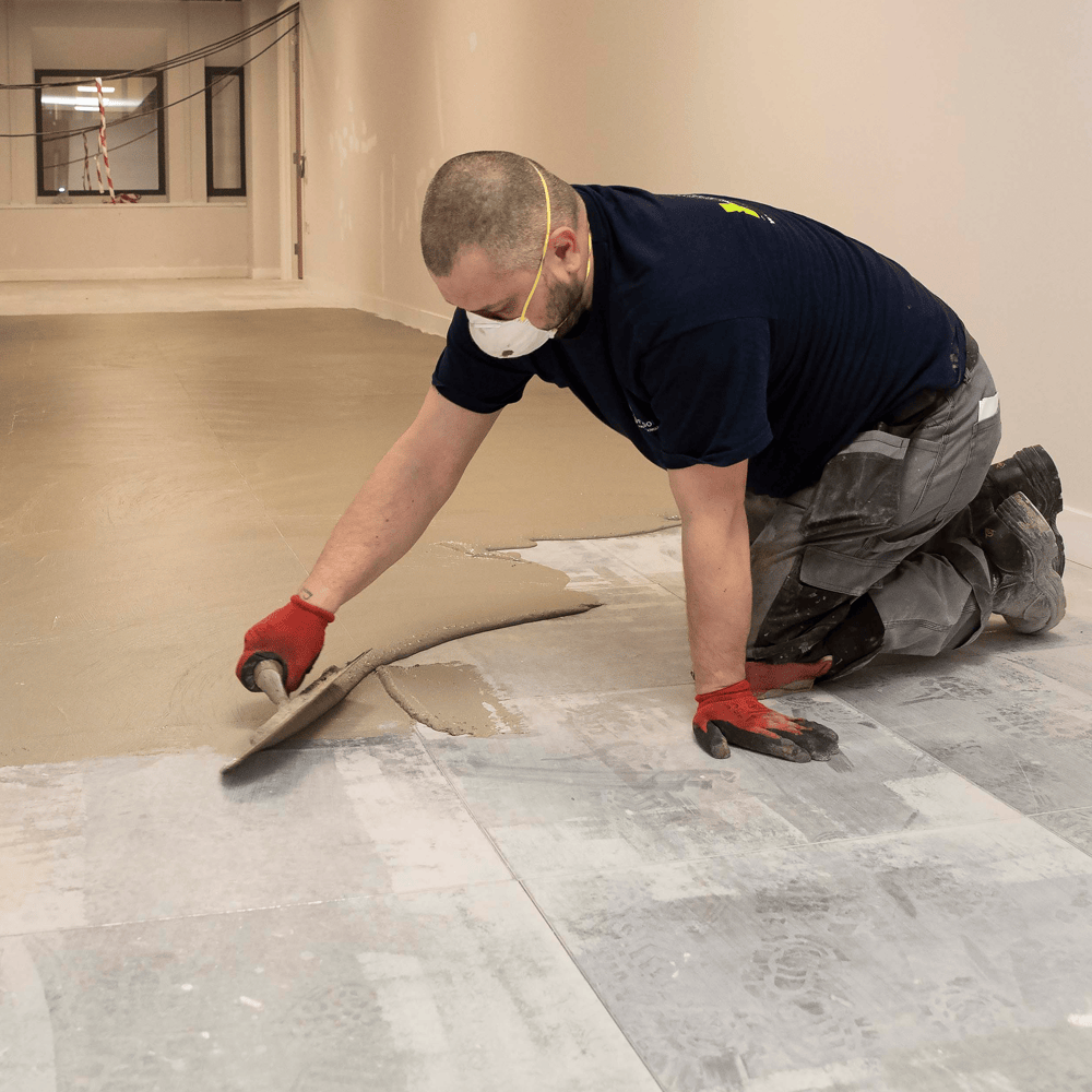 F-Ball Stopgap Fill and Prime applied to a prepared subfloor
