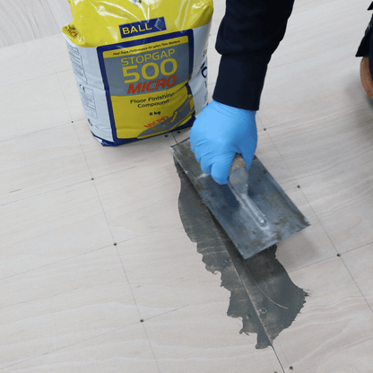 F-Ball Stopgap 500 Micro floor finishing compound being trowelled