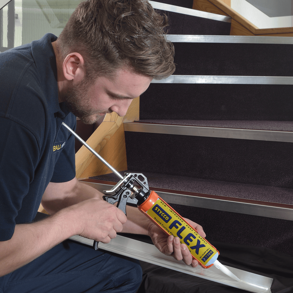 F-Ball Stycco Flex Rapid Flexible Adhesive in use
