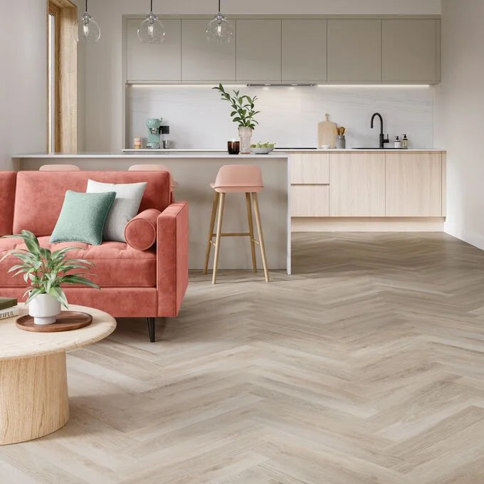 Polyflor Camaro Rigid Core Waterside Oak Herringbone SPC click LVT sample
