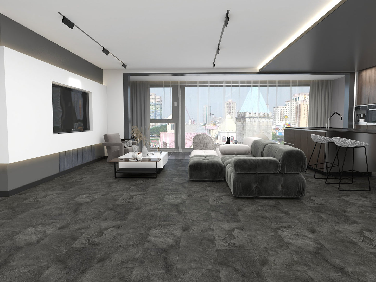 Dark Slate SPC Click Tile 5.2mm Stone Effect Waterproof | Attraction SPC