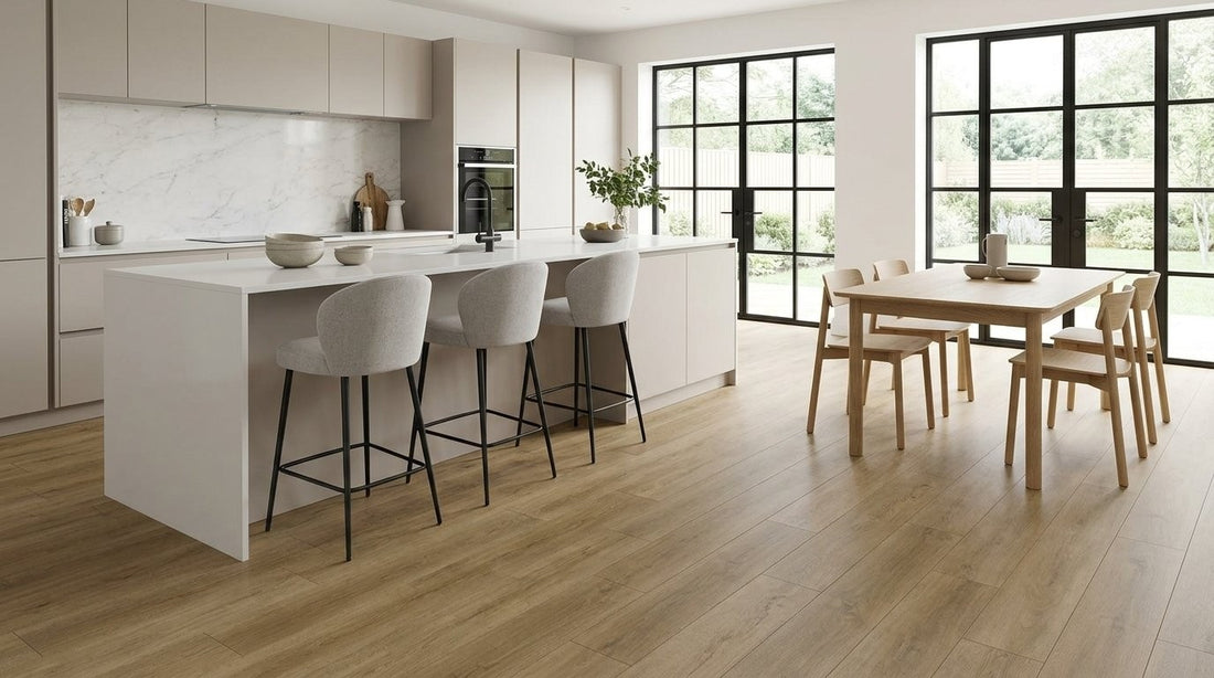 FW Originals CORE Aged Oak Natural Oak SPC click flooring shown in a modern kitchen