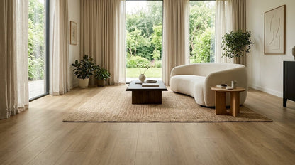 FW Originals CORE Aged Oak Natural Oak SPC click flooring shown in a modern living room