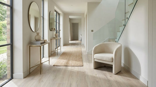 FW Originals CORE Light Oak light oak SPC click flooring shown in a hallway