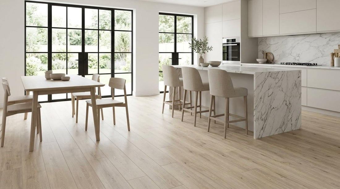 FW Originals CORE Light Oak Natural Oak SPC click flooring shown in a modern kitchen