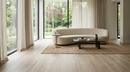 FW Originals CORE Light Oak Natural Oak SPC click flooring shown in a modern living room