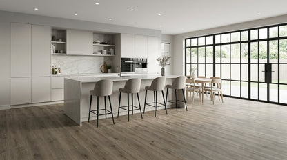 FW Originals CORE Spiced Oak Brown SPC click flooring shown in a modern kitchen