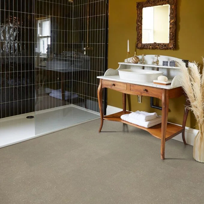 Polyflor Camaro PUR Goldstone Micro Terrazzo 2349 luxury vinyl tile in modern interior
