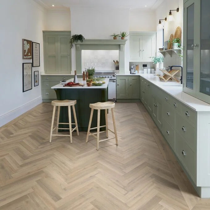 Naked Blond Oak Large Parquet lvt flooring by Polyflor Camaro PUR, durable and stylish