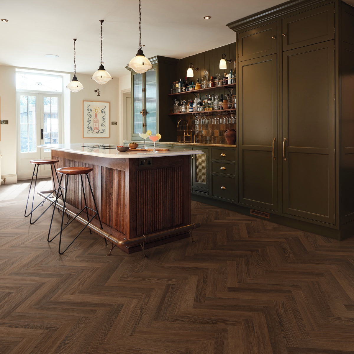 Karndean Knight Tile Nutmeg Limed Oak SM-KP164 herringbone wood-effect LVT 2mm sample