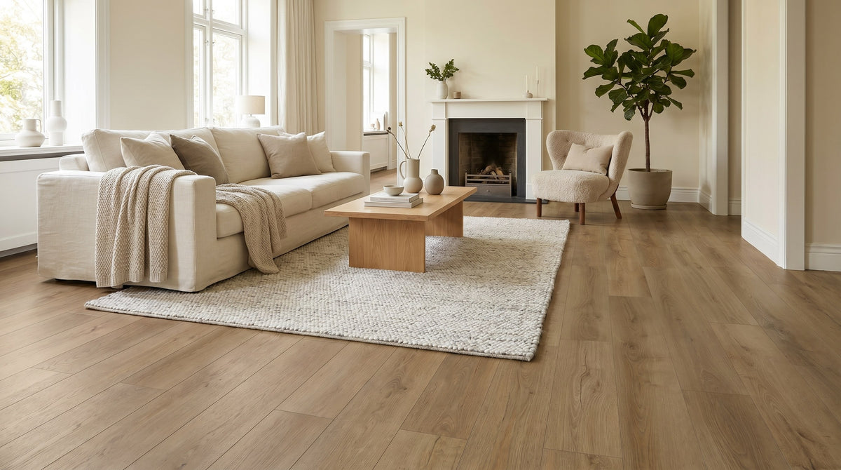 Classic Oak SPC click flooring shown in a Scandinavian living room