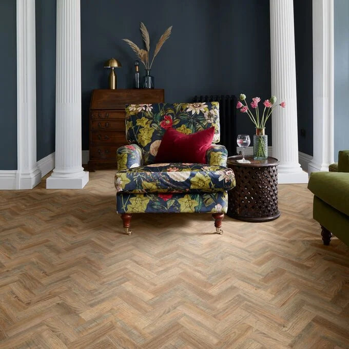 Polyflor Camaro PUR Cambridge Parquet LVT flooring is stylish with durable wood effect finish