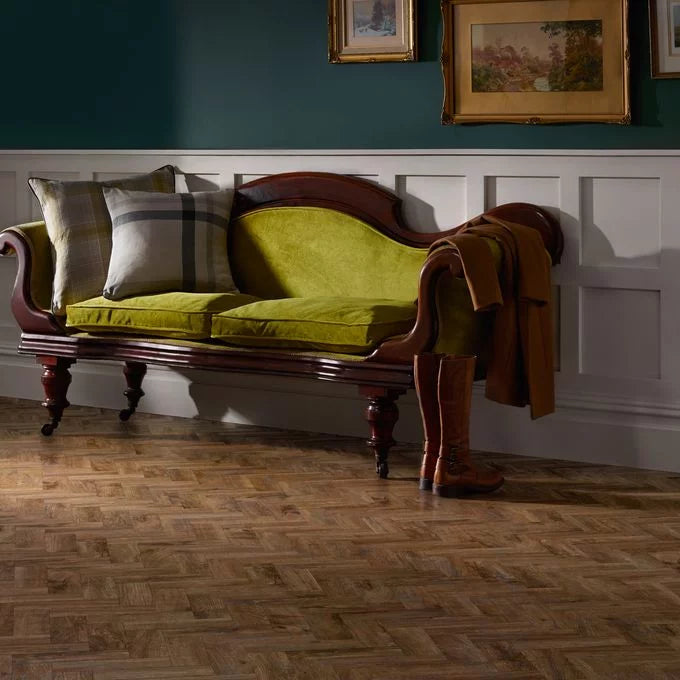 Polyflor Camaro Pur Georgian Parquet LVT flooring in modern home interior