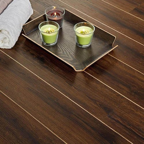 Polyflor Natural Oak 2057 marquetry strips installed between LVT planks; surrounding flooring sold separately