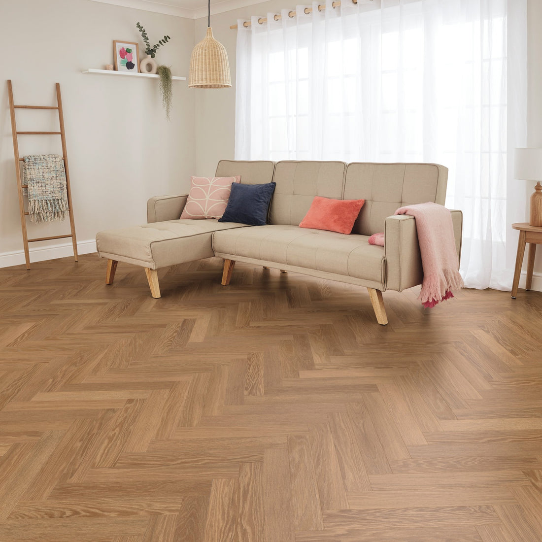 Karndean Knight Tile Honey Limed Oak SM-KP155 herringbone wood-effect LVT 2mm sample