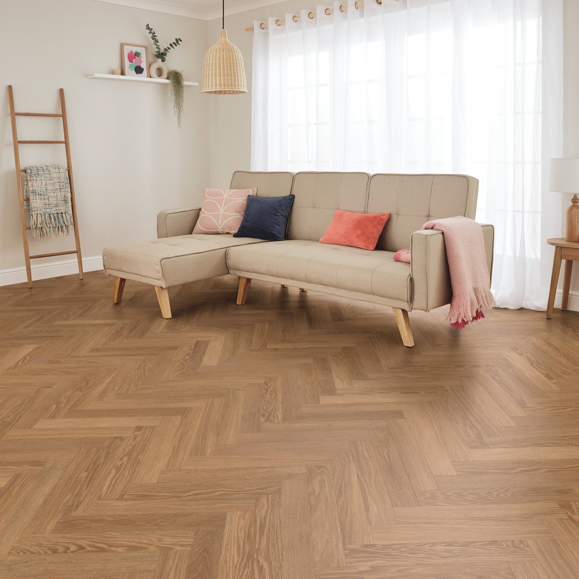 Karndean Knight Tile Honey Limed Oak SM-KP155 herringbone wood-effect LVT 2mm sample