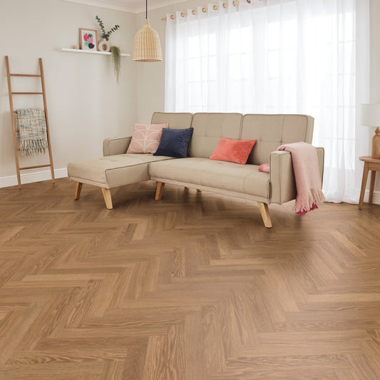 Karndean Knight Tile Honey Limed Oak SM-KP155 herringbone wood-effect LVT 2mm sample