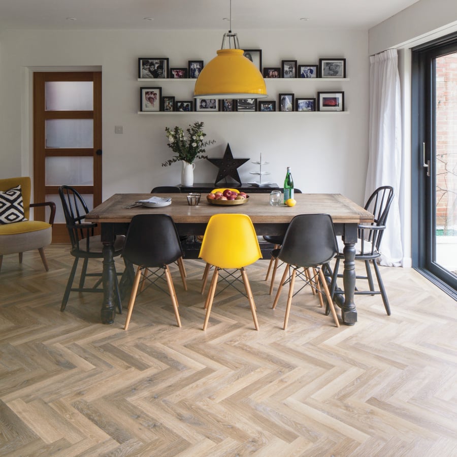 Karndean Knight Tile Lime Washed Oak SM-KP99 herringbone wood-effect LVT 2mm sample