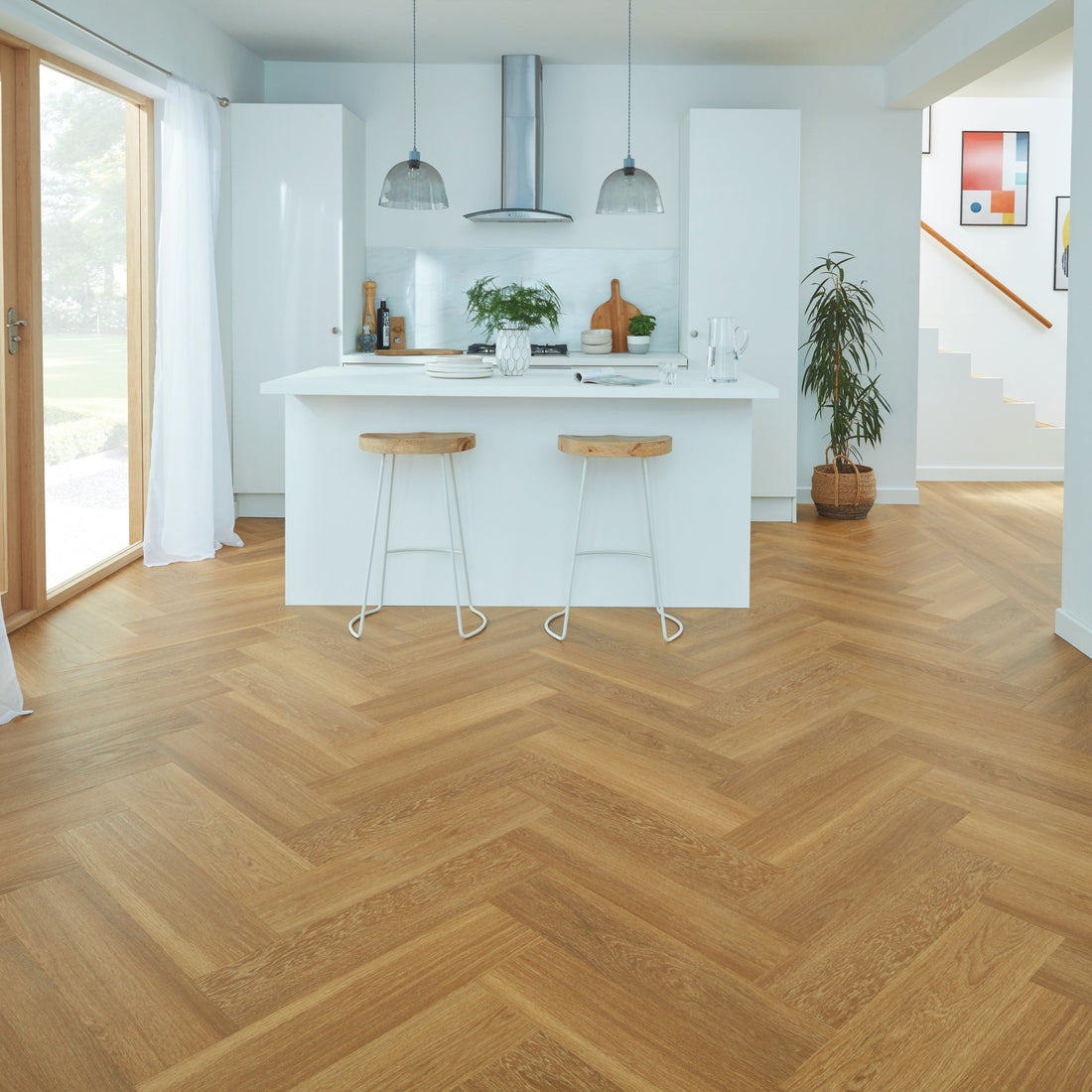 Karndean Van Gogh Golden Brushed Oak SM-VGW122T herringbone wood-effect LVT 0.55mm sample