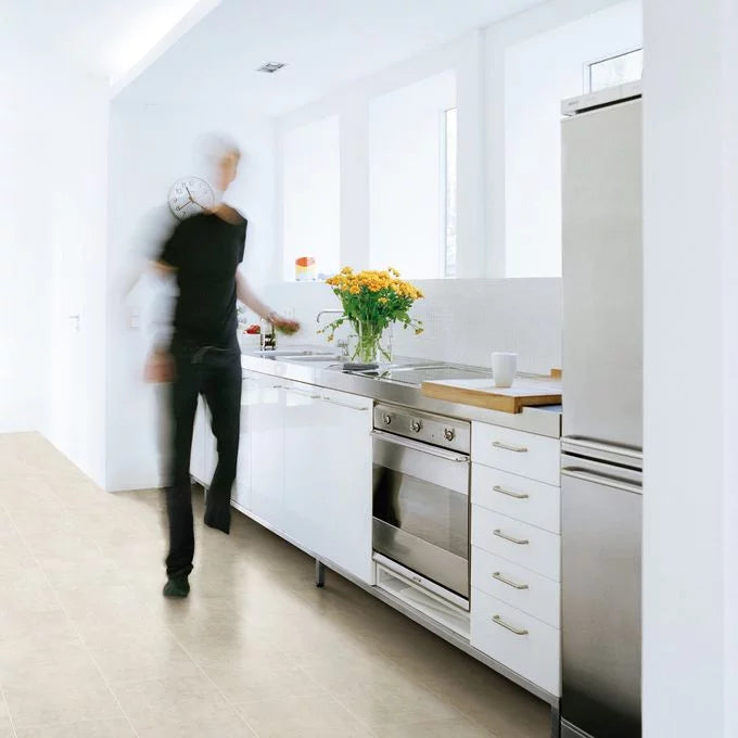 Polyflor Camaro PUR 2332 White Metalstone LVT installed in modern interior space