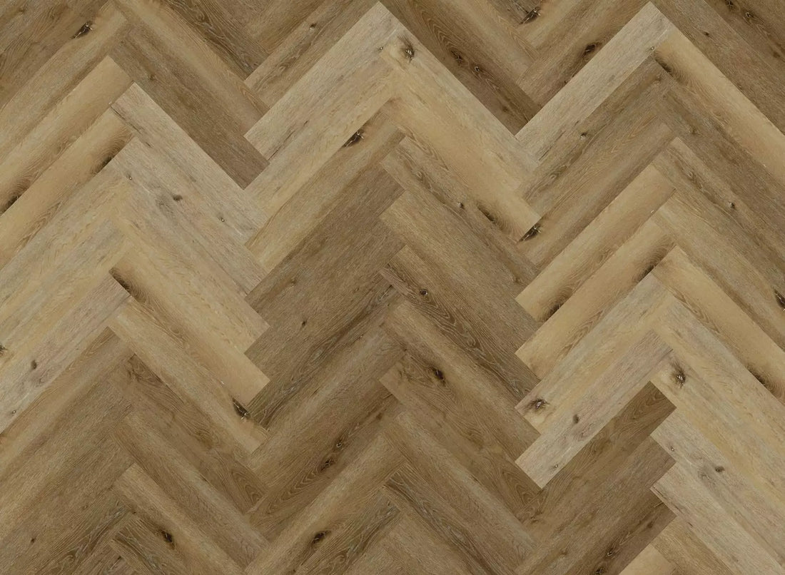 Reclaimed Oak Impression Parquet herringbone LVT 2.5mm 0.55mm wear dark wood sample