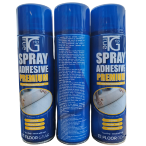 Three cans of Rite Price Spray Adhesive Premium displayed side by side with different angles showing front, ingredients, and usage instructions.
